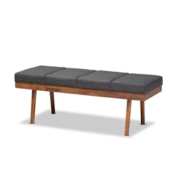 Baxton Studio Larisa Mid-Century Modern Charcoal Fabric Upholstered Wood Bench